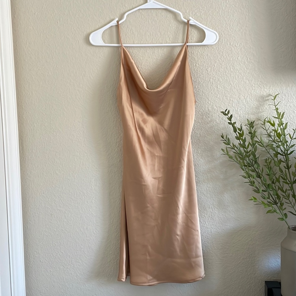 Princess Polly Satin Champagne Dress - Size US 2